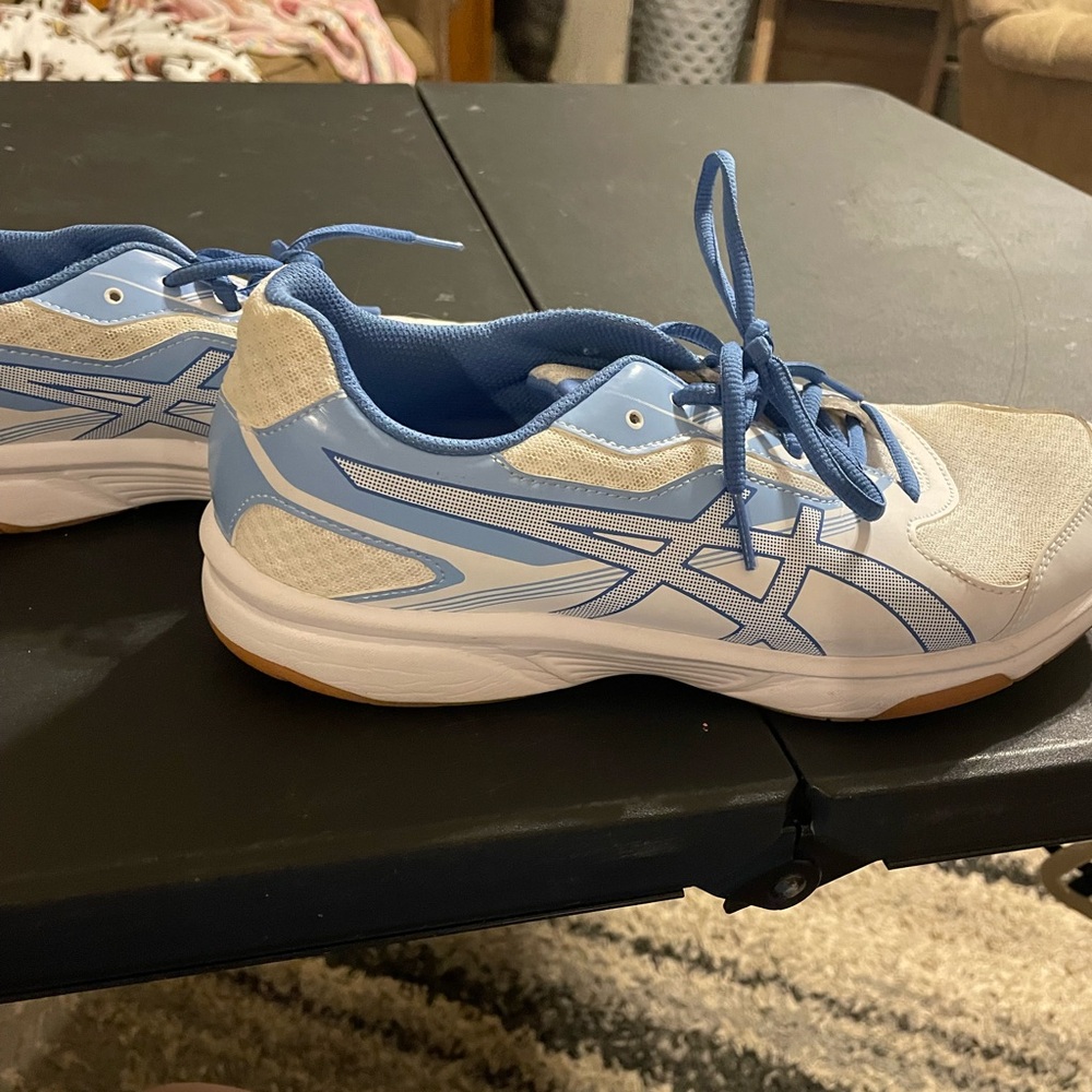 Asics Women's Light Blue and White volleyball shoes